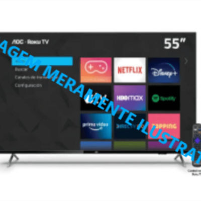 Smart TV/AOL, 55 polegadas, na cor preta.