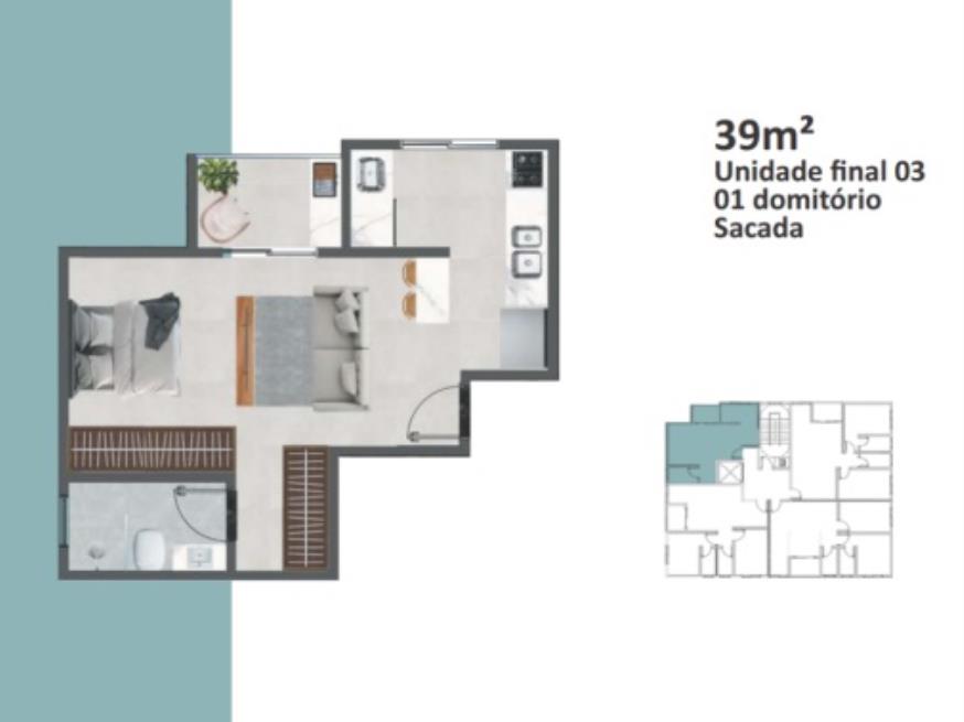 Foto ilustrativa 2 - Studio | Dormitório | 39m²
